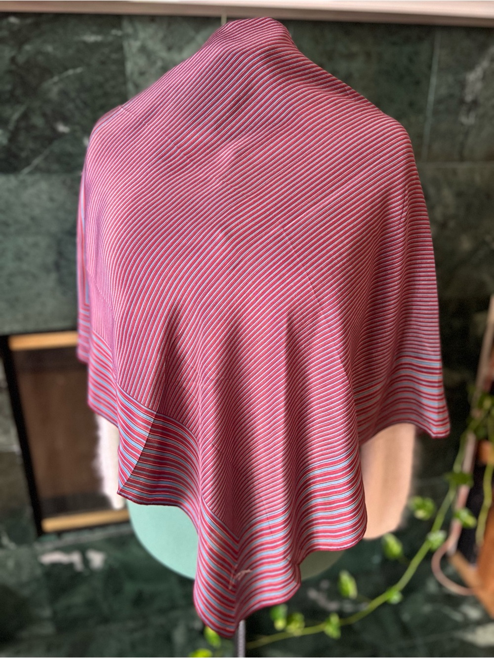 VTG Kenzo Paris Silk Square Scarf Red Teal Striped Neck Head Scarf 30x29